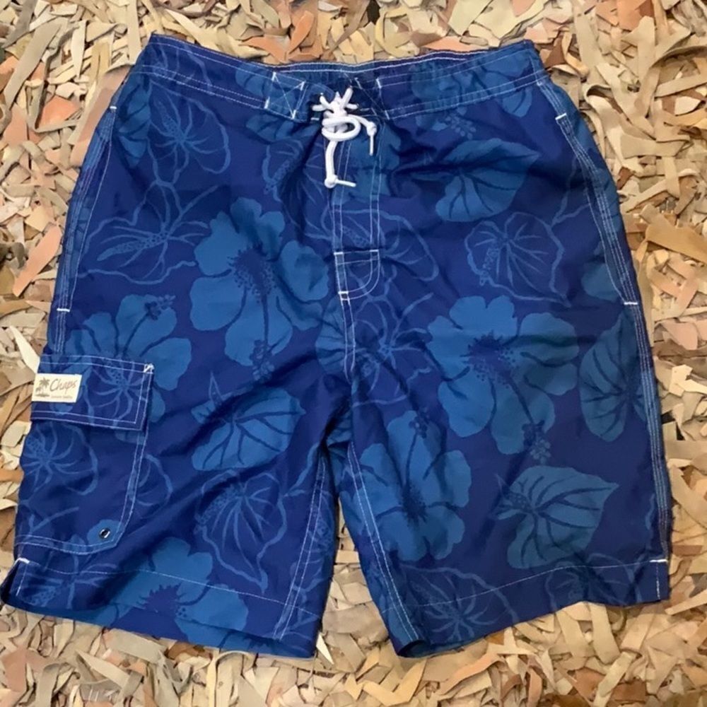 Chaps blue Floral print swim trunks S